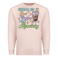 Pale Pink fueled by iced coffee and anxiety Premium Sweatshirt - MaliasSmallBusiness