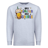 Heather Grey half teacher half coffee Premium Sweatshirt - MaliasSmallBusiness
