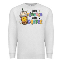 Oatmeal Heather half teacher half coffee Premium Sweatshirt - MaliasSmallBusiness