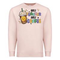 Pale Pink half teacher half coffee Premium Sweatshirt - MaliasSmallBusiness