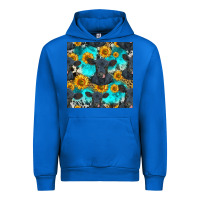 Cobalt black angus and sunflowers seamless pattern Urban Hoodie - HRA Design Shop