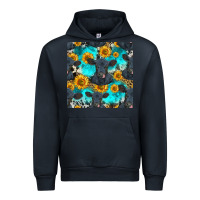Navy black angus and sunflowers seamless pattern Urban Hoodie - HRA Design Shop