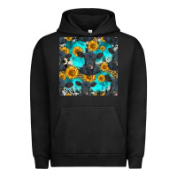 Pigment Black black angus and sunflowers seamless pattern Urban Hoodie - HRA Design Shop