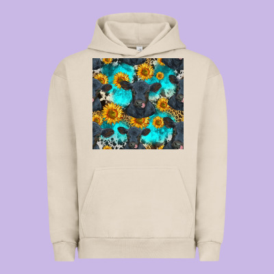 Black Angus And Sunflowers Seamless Pattern Urban Hoodie Designed By Hra Design Shop