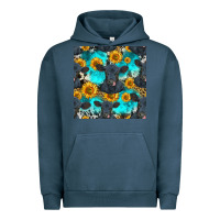 Pigment Midnight Navy black angus and sunflowers seamless pattern Urban Hoodie - HRA Design Shop