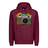 Burgundy Sunflower Gemstone Vintage Camera Premium Hoodie - FaDigitalArtStudio