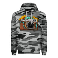 Slate Camo Sunflower Gemstone Vintage Camera Premium Hoodie - FaDigitalArtStudio