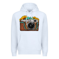 White Sunflower Gemstone Vintage Camera Premium Hoodie - FaDigitalArtStudio