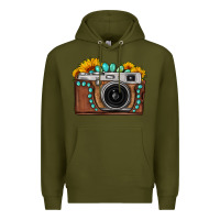 Army Green Sunflower Gemstone Vintage Camera Premium Hoodie - FaDigitalArtStudio