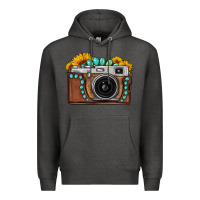Charcoal Heather Sunflower Gemstone Vintage Camera Premium Hoodie - FaDigitalArtStudio