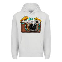 Dove Grey Sunflower Gemstone Vintage Camera Premium Hoodie - FaDigitalArtStudio
