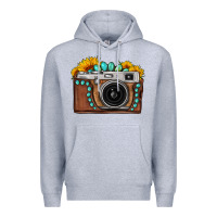 Heather Grey Sunflower Gemstone Vintage Camera Premium Hoodie - FaDigitalArtStudio