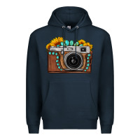 Navy Sunflower Gemstone Vintage Camera Premium Hoodie - FaDigitalArtStudio
