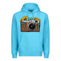 Ocean Blue Sunflower Gemstone Vintage Camera Premium Hoodie - FaDigitalArtStudio
