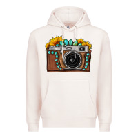 Pale Pink Sunflower Gemstone Vintage Camera Premium Hoodie - FaDigitalArtStudio