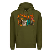 Army Green thankful mama highland cow Premium Hoodie - RacoonDesign