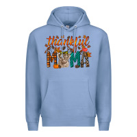Colony Blue thankful mama highland cow Premium Hoodie - RacoonDesign