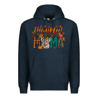 Navy thankful mama highland cow Premium Hoodie - RacoonDesign