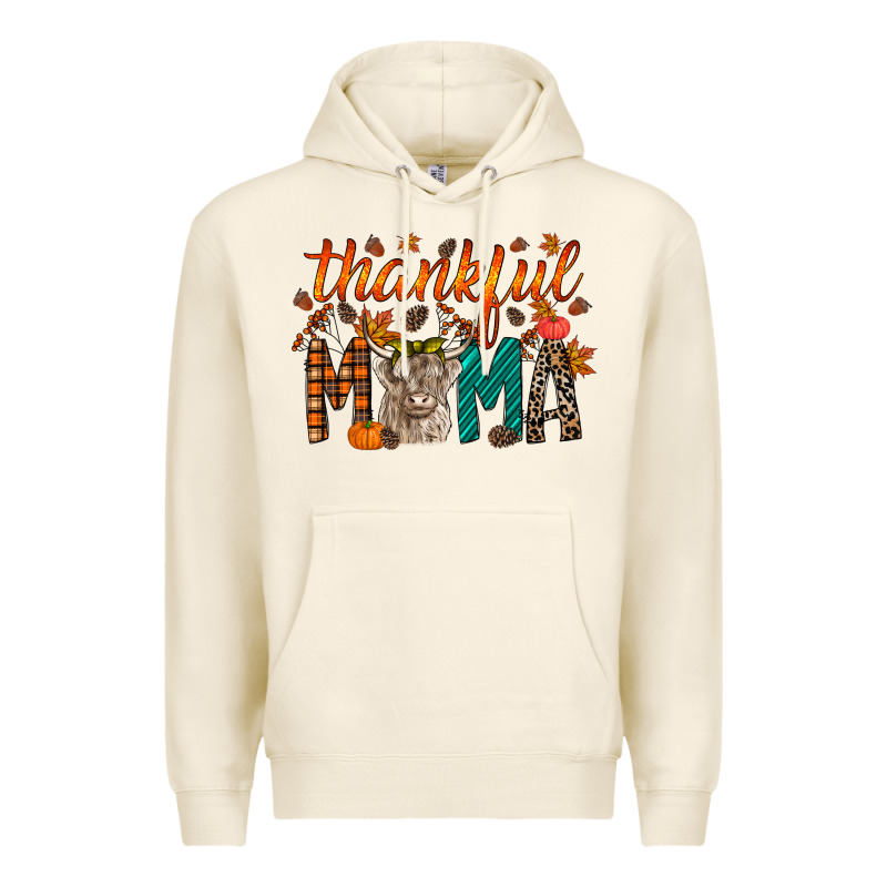 Thankful Mama Highland Cow Premium Hoodie by RacoonDesign | Teevron