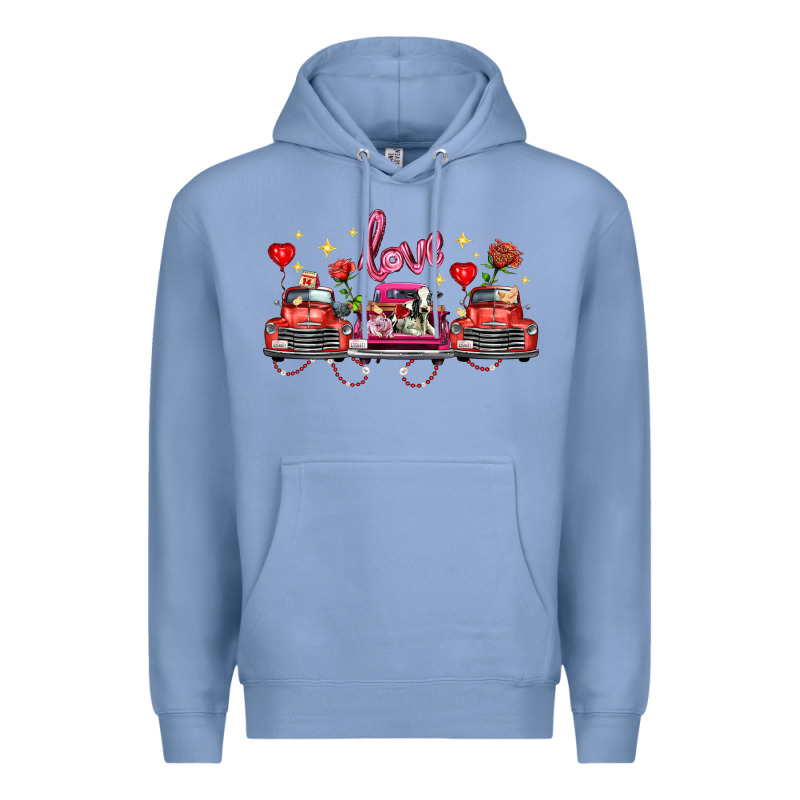 Valentine's Day Farm Trucks Farm Animals Premium Hoodie by FaDigitalArtStudio | Teevron
