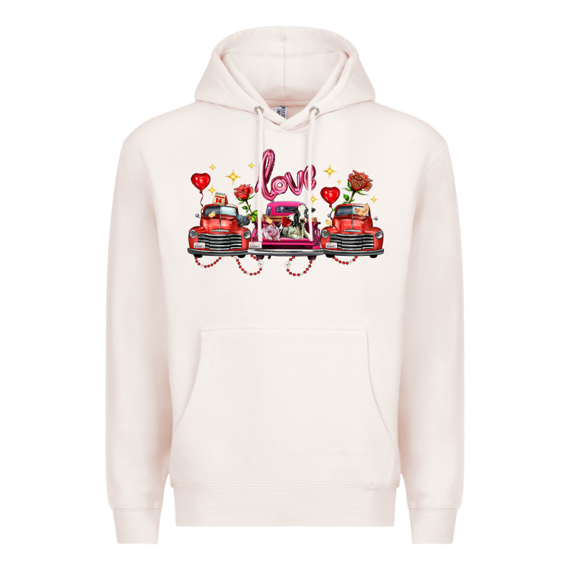 Valentine's Day Farm Trucks Farm Animals Premium Hoodie by FaDigitalArtStudio | Teevron