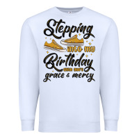 White stepping into my birthday with god s grace and mer Premium Sweatshirt - MaliasSmallBusiness