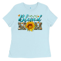 Baby Blue blessed mom with sunflower Ladies Tee - Artiststas