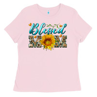Bubblegum Pink blessed mom with sunflower Ladies Tee - Artiststas