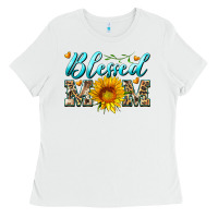 White blessed mom with sunflower Ladies Tee - Artiststas