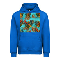 Cobalt rooster and sunflowers seamless pattern Urban Hoodie - HRA Design Shop