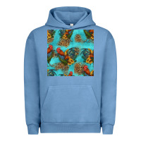 Pigment Pebble Blue rooster and sunflowers seamless pattern Urban Hoodie - HRA Design Shop