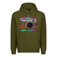 Army Green tie dye gemstone vintage camera Premium Hoodie - FaDigitalArtStudio