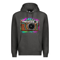 Charcoal Heather tie dye gemstone vintage camera Premium Hoodie - FaDigitalArtStudio