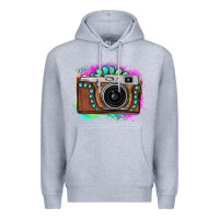 Heather Grey tie dye gemstone vintage camera Premium Hoodie - FaDigitalArtStudio