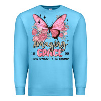 Ocean Blue amazing grace how sweet the sound butterfly Premium Sweatshirt - MaliasSmallBusiness