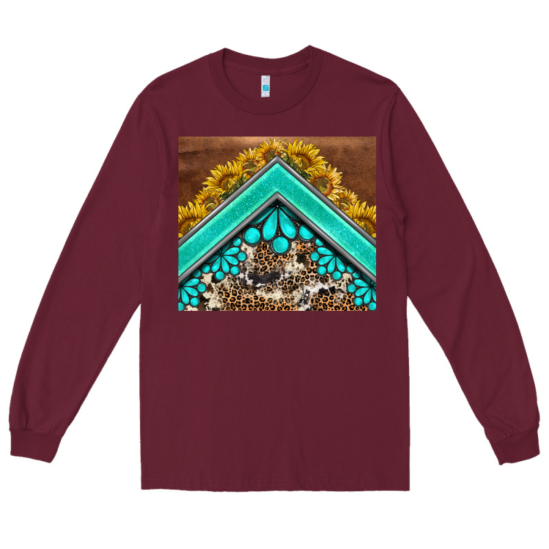 Western  Sunflower Turquise Gemstone  Tumbler Long Sleeve Tee by BarkalooDesign | Teevron