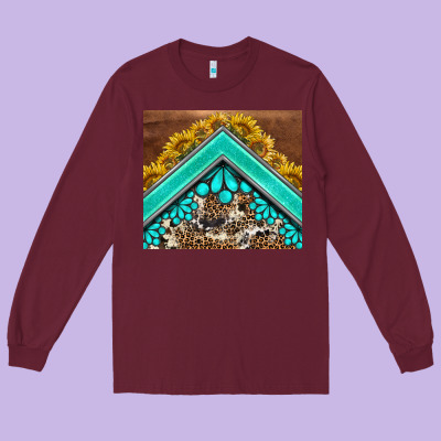 Western  Sunflower Turquise Gemstone  Tumbler Long Sleeve Tee Designed By Barkaloodesign