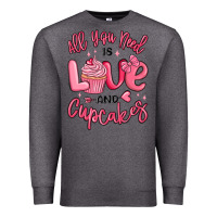 Charcoal Heather all you need is love and cupcakes valentines day Premium Sweatshirt - MaliasSmallBusiness
