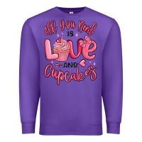 Purple all you need is love and cupcakes valentines day Premium Sweatshirt - MaliasSmallBusiness