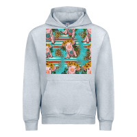Heather Grey turquoise baby pig seamless pattern Urban Hoodie - HRA Design Shop