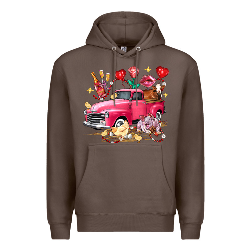Valentine's Day Truck Farm Animals Premium Hoodie by FaDigitalArtStudio | Teevron