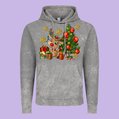Reindeer And Christmas Tree Vintage Hoodie Designed By Adodesignshop