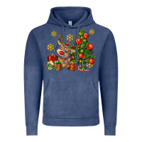 Vintage Denim reindeer and christmas tree Vintage Hoodie - AdoDesignShop