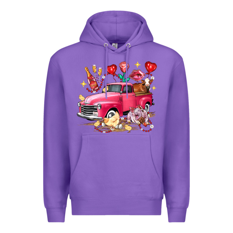 Valentine's Day Truck Farm Animals Premium Hoodie by FaDigitalArtStudio | Teevron