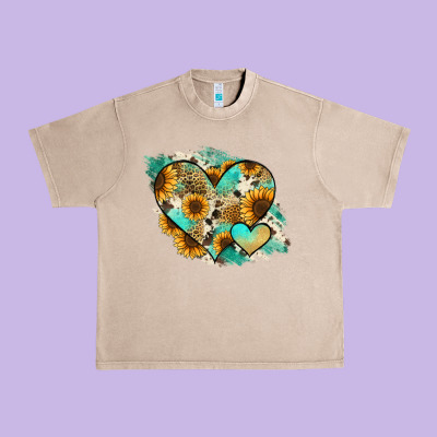 Leopard Sunflower Cowhide Glitter Heart Urban Heavy Tee Designed By Ranaportraitstore