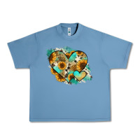 Pebble Blue Leopard Sunflower Cowhide Glitter Heart Urban Heavy Tee - RanaPortraitStore