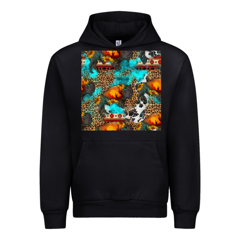 Western Sunset Bison And Sunflowers Seamless Pattern Urban Hoodie by HRA Design Shop | Teevron