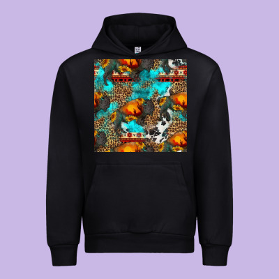 Western Sunset Bison And Sunflowers Seamless Pattern Urban Hoodie Designed By Hra Design Shop