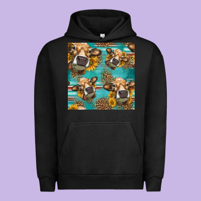 Western Sunflowers Cow Seamless Pattern Urban Hoodie Designed By Hra Design Shop