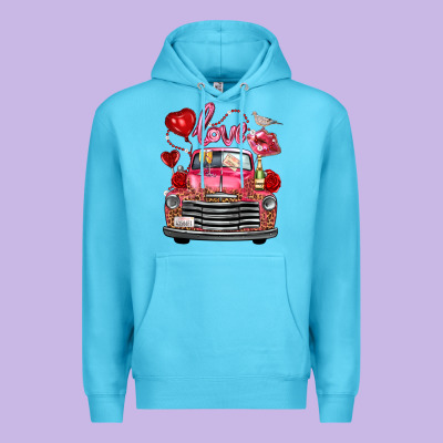 Valentine's Day Truck Love Bird Letter Premium Hoodie Designed By Fadigitalartstudio